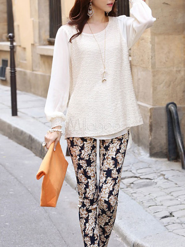 Fake Two Piece High Low Chiffon Pullover - Milanoo.com