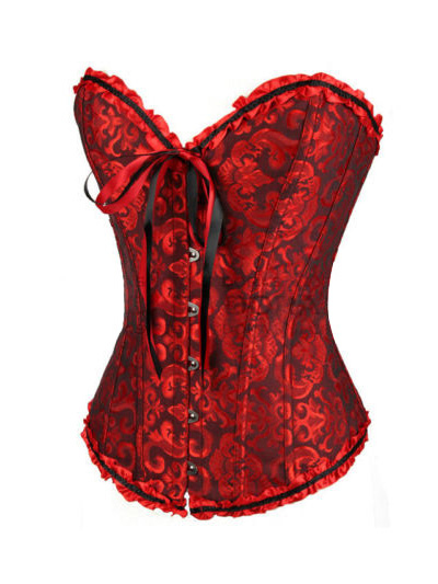 Red Overbust Corset Plus Size Women Lace Up Jacquard Waist Trainer Sexy ...