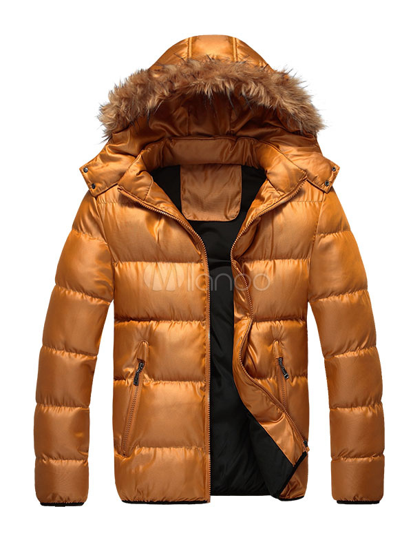 Quilted Jacket with Faux Fur Hood - Milanoo.com