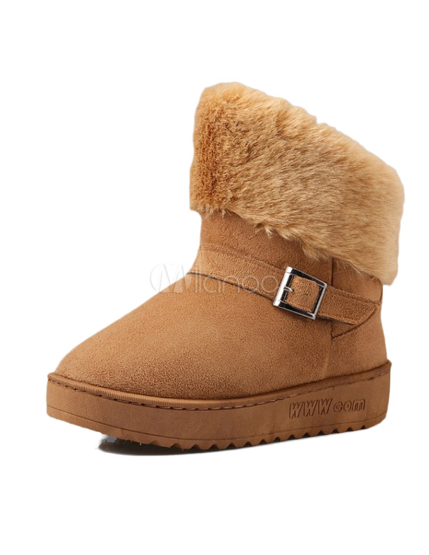 Buckled Suede Leather Snow Boots - Milanoo.com
