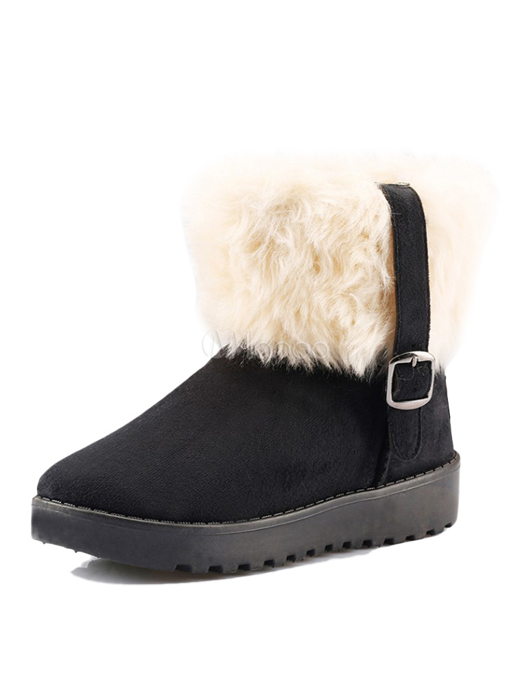 Suede Leather Buckled Snow Boots - Milanoo.com