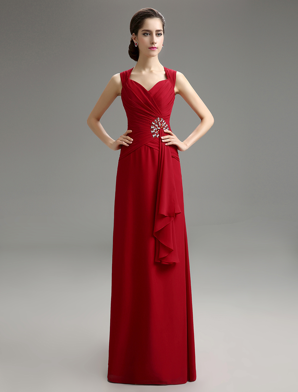 Burgundy Pleated Sweetheart Chiffon Dress For Mother of the Bride ...