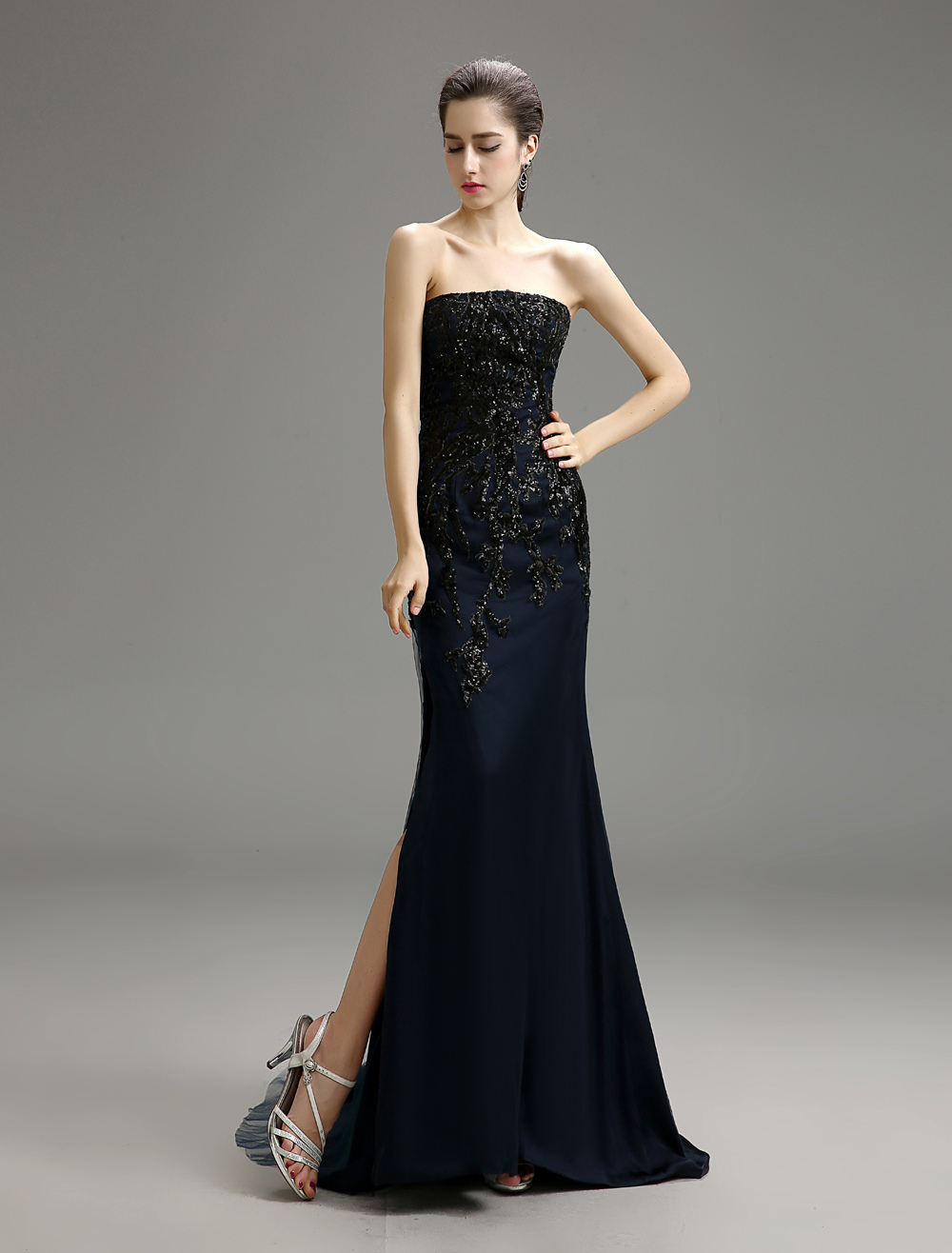 Strapless Sweep Chiffon Evening Dress - Milanoo.com