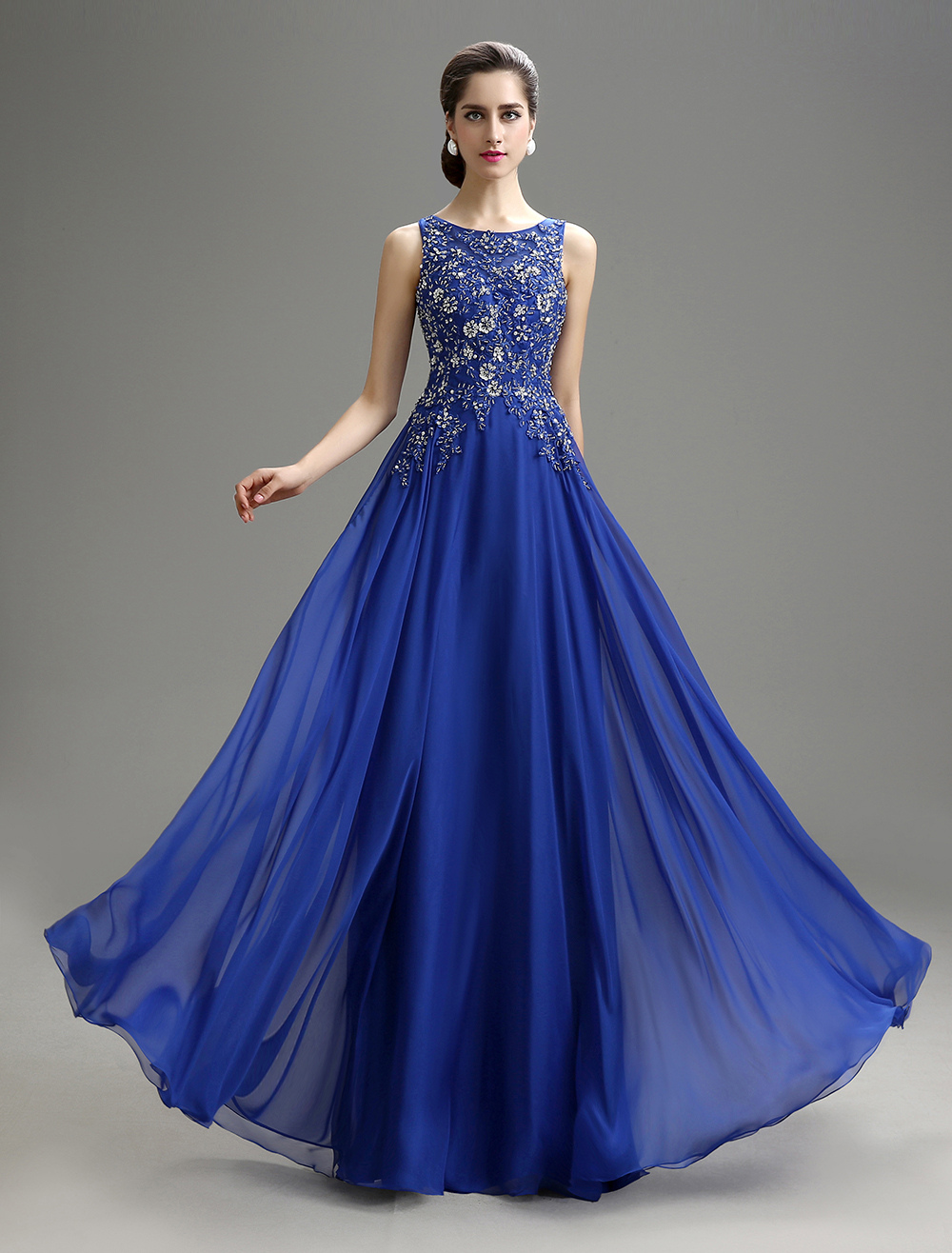 Royal Blue Applique Beaded Chiffon Dress For Mother of the Bride ...