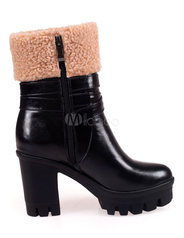 round toe chunky heel booties