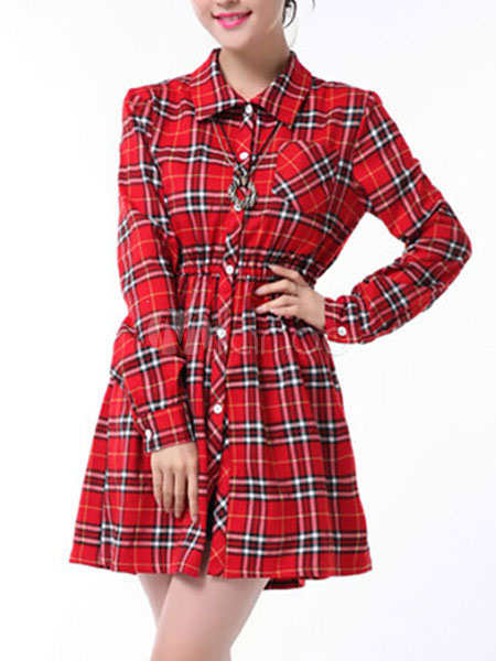 Plaid Pattern Shirt Dress - Milanoo.com