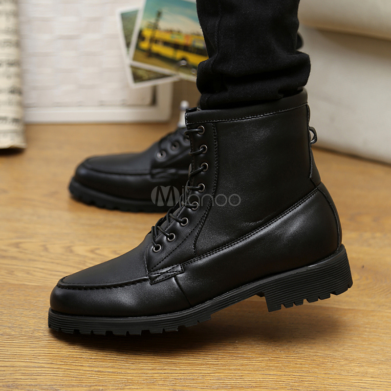 PU Leather Lace Up Martin Boots - Milanoo.com