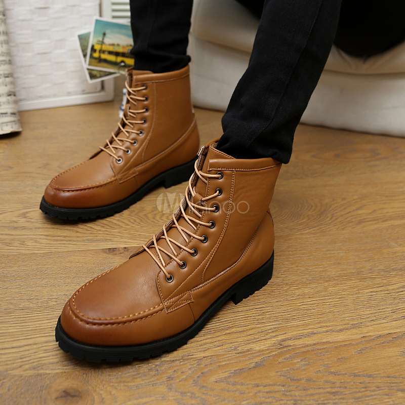 PU Leather Lace Up Martin Boots - Milanoo.com