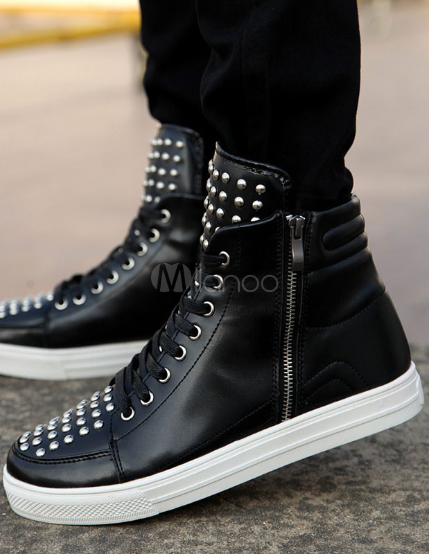 Studded High Cut Sneakers - Milanoo.com
