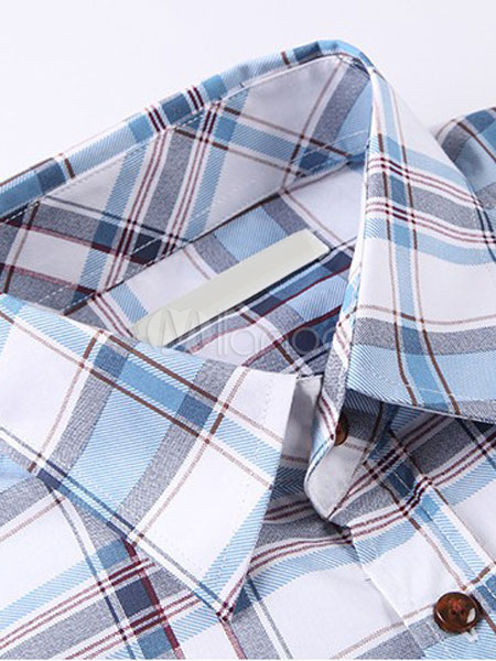Spread Neck Check Cotton Shirt - Milanoo.com