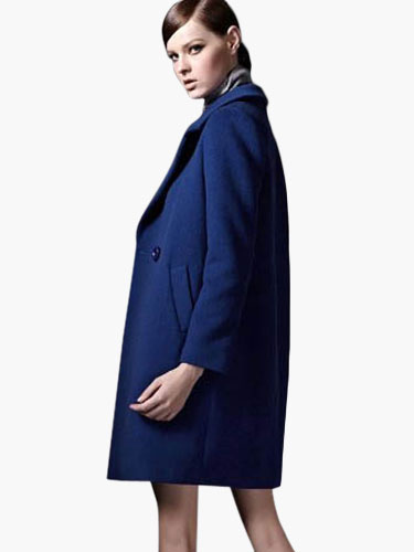 Longline Wool Blend Blue Coat - Milanoo.com