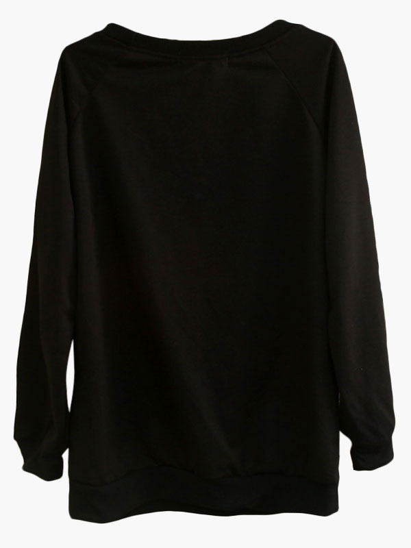 Cat Print Black Sweatshirt - Milanoo.com