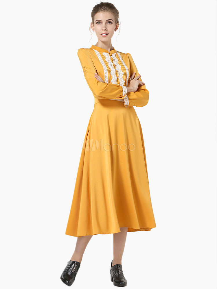 Mustard Lolita Maxi Dress - Milanoo.com