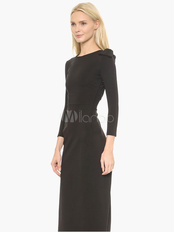 Black Backless Split Maxi Dress with Bow Stripe - Milanoo.com
