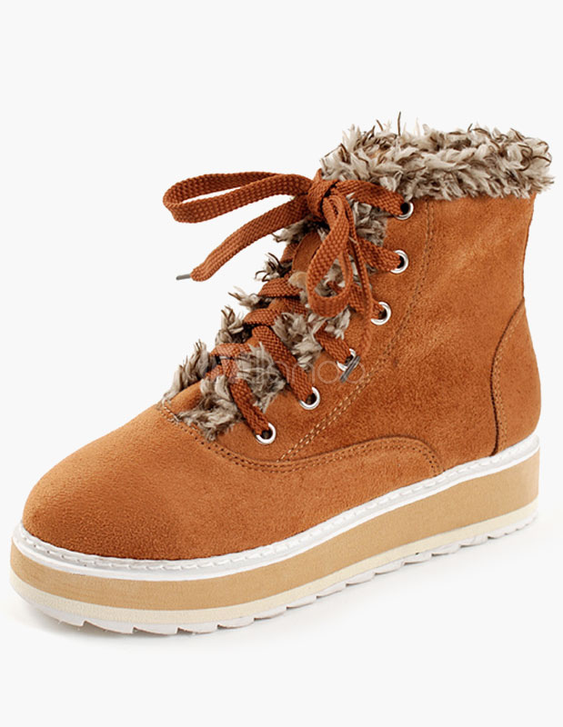 tan faux shearling lace up chunky boots