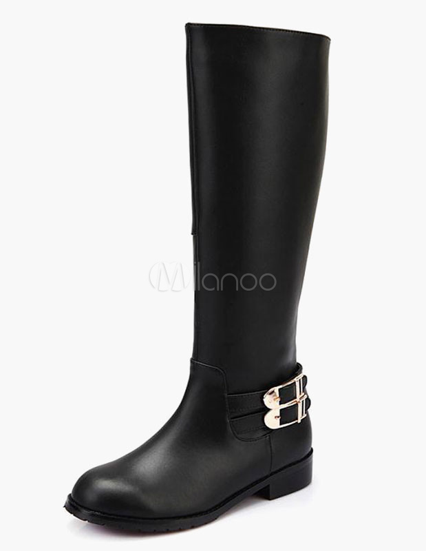 Buckled PU Leather KneeHigh Riding Boots