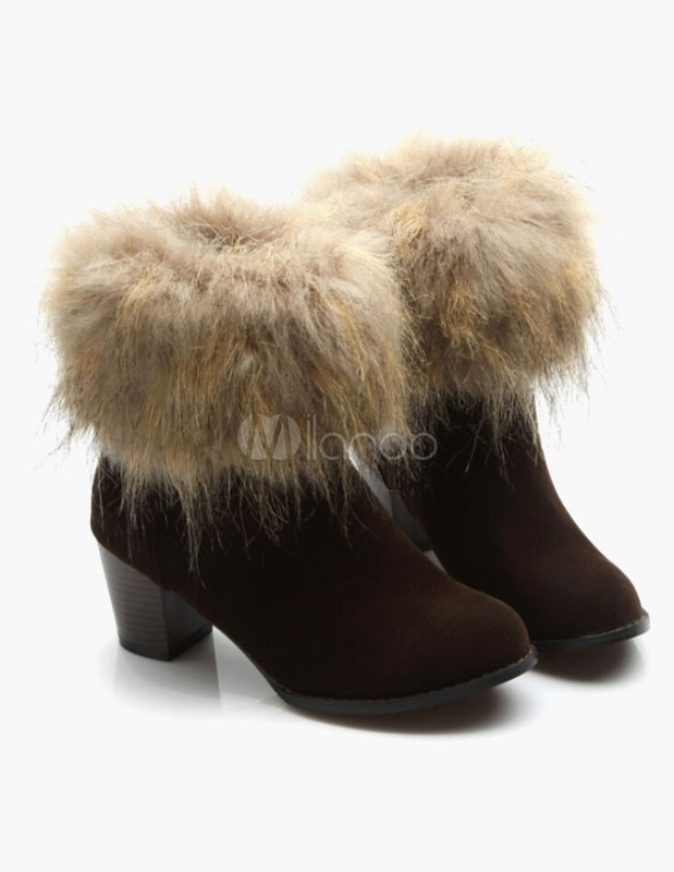 Chunky Faux Fur Suede Leather Booties - Milanoo.com