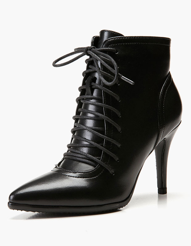 black lace up high heel ankle boots