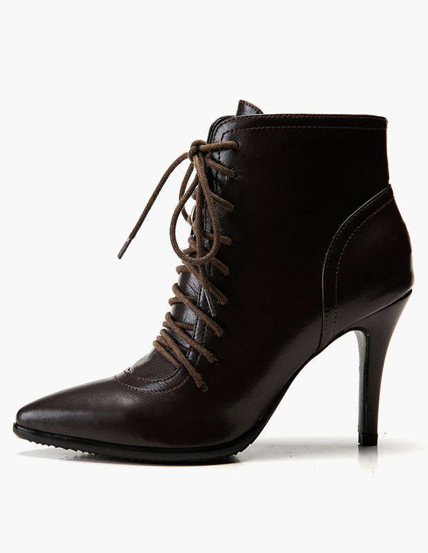 Solid Color Lace Up Pointed Toe Booties - Milanoo.com