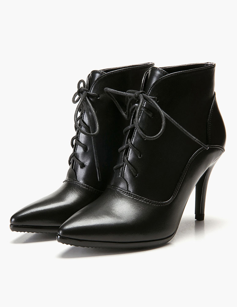 Lace Up PU Leather Pointed Toe Booties - Milanoo.com