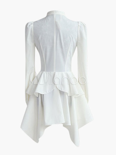 White Irregular Hemmed Pleated Blouse Dress - Milanoo.com