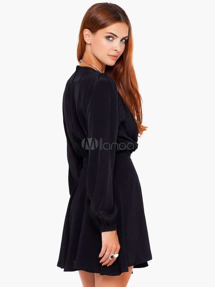 Black VNeck Long Sleeve Tunic Dress