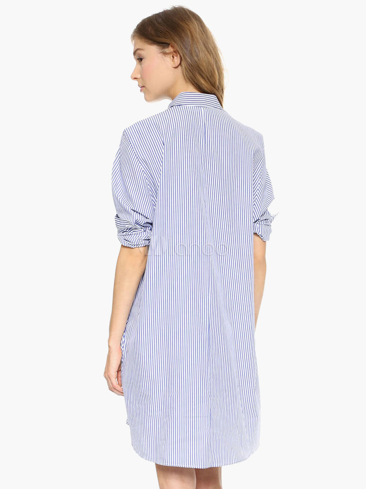 Striped Long Sleeve longline Shirt Dress - Milanoo.com
