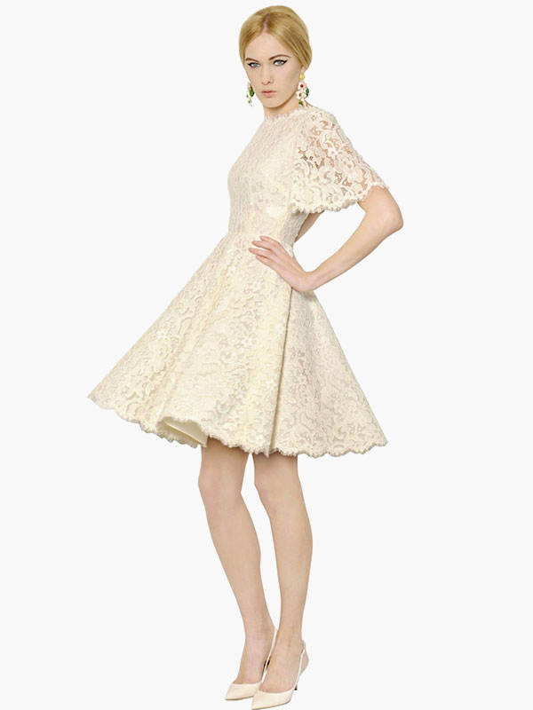 Vintage Short Sleeve Lace Homecoming Dress - Milanoo.com