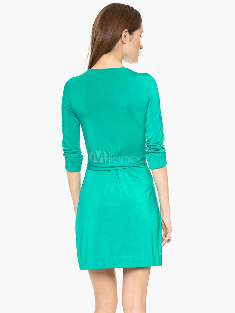 Green VNeck Wrap Dress