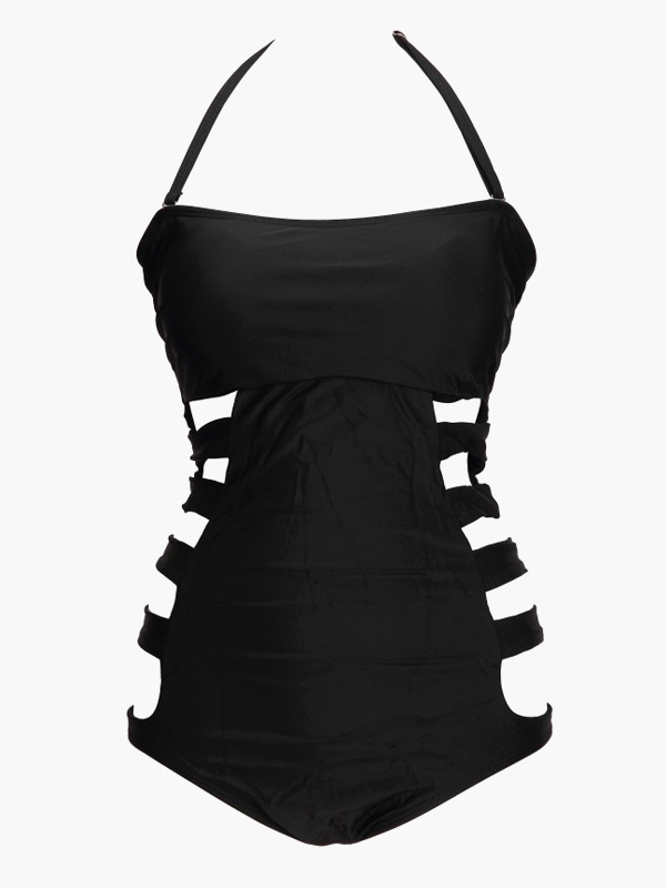 Black Cut Out Push Up One Piece Swimwear - Milanoo.com