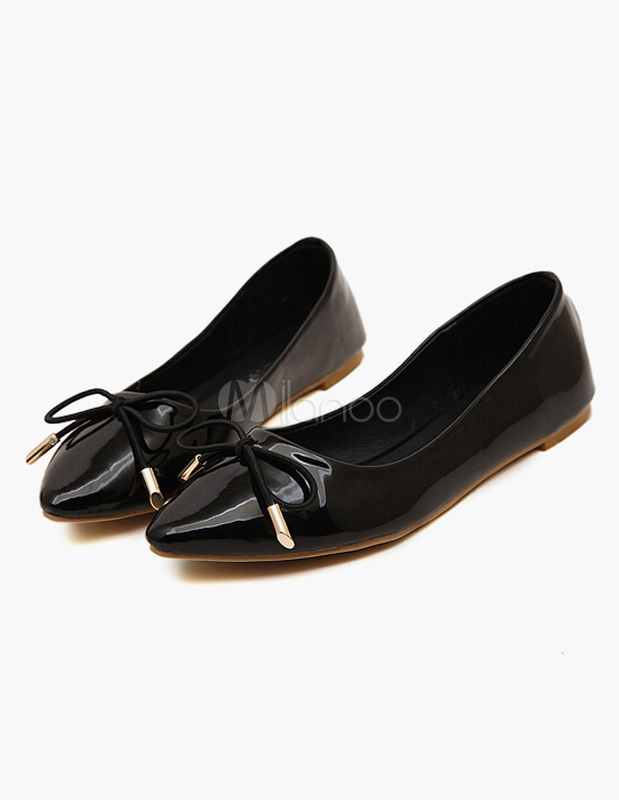 À Avec Ballerines Bout Verni Pu En Pointu Noeud NXP8nOk0w
