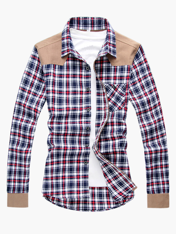 Long Sleeve Shirt with Plaid Pattern in Patchwork - Milanoo.com