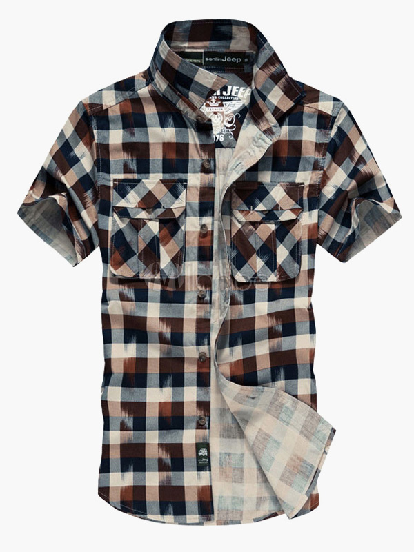 Plaid Shirt with Pockets and Short Sleeves - Milanoo.com