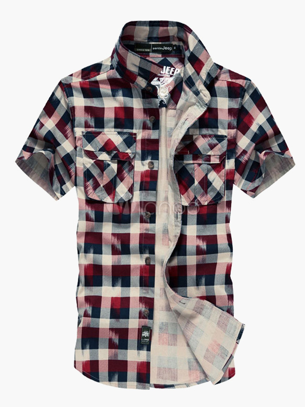 Plaid Shirt with Pockets and Short Sleeves - Milanoo.com