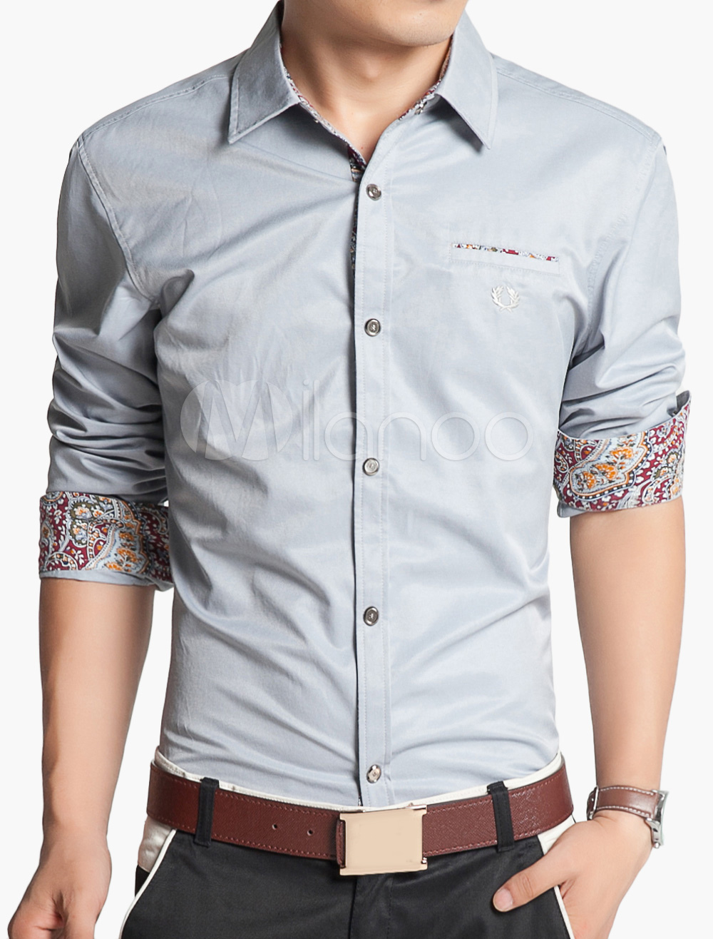 Button-up Long Sleeve Shirt with Floral Lining - Milanoo.com