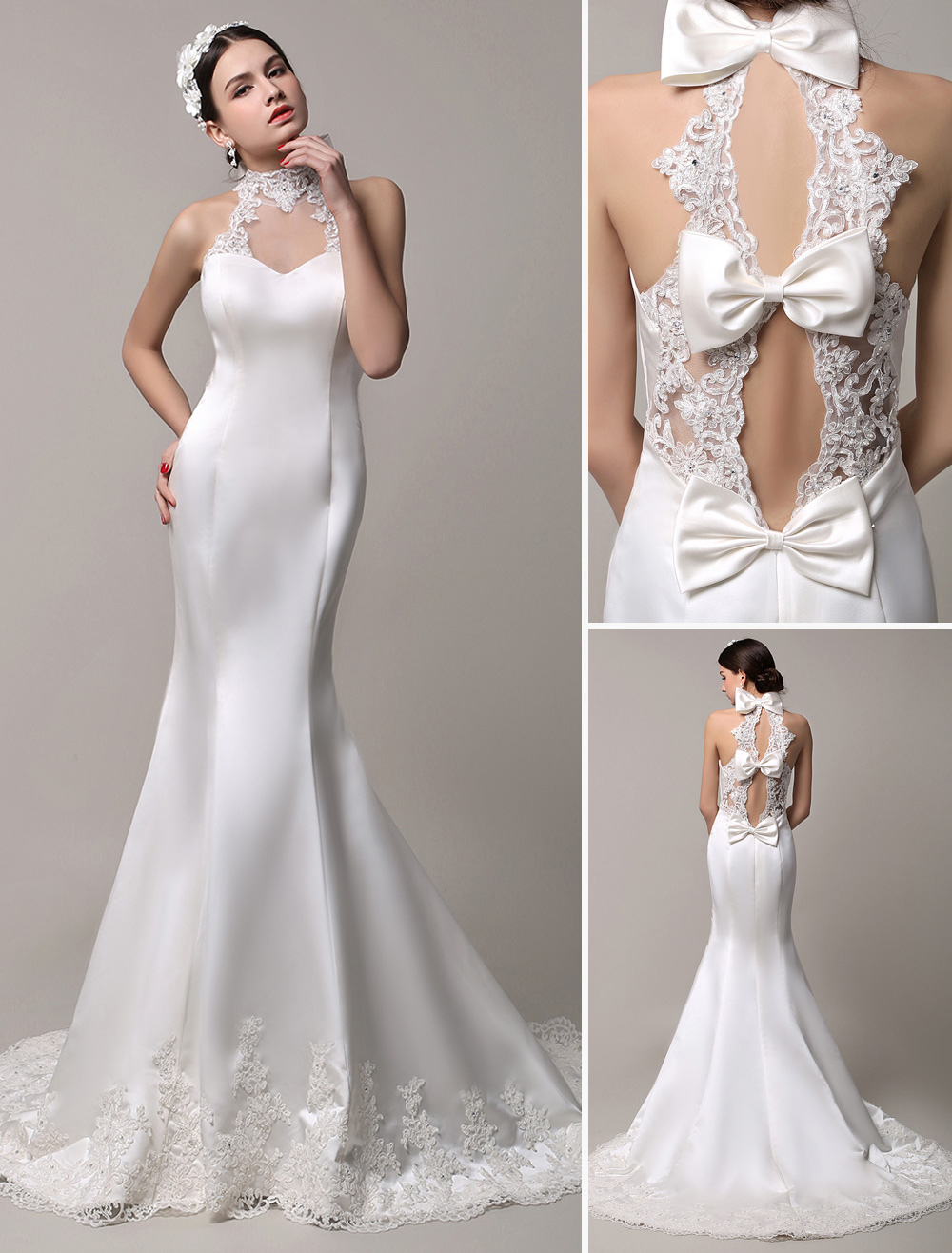 Sheer Lace Back Wedding Dress