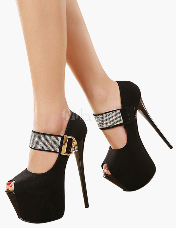 Glamour Stiletto Heel Rhinestones Peep Toe Sandals - Milanoo.com