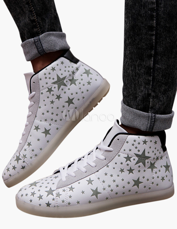 メンズスニーカー 星柄 ハイカット レースアップ カジュアル Milanoo Jp