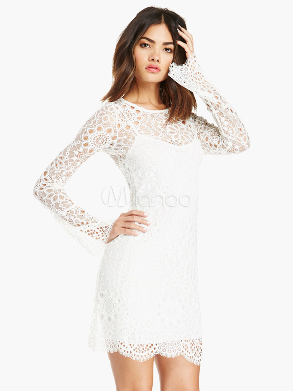 Embroidery Lace Pencil Dress With Long Sleeve - Milanoo.com