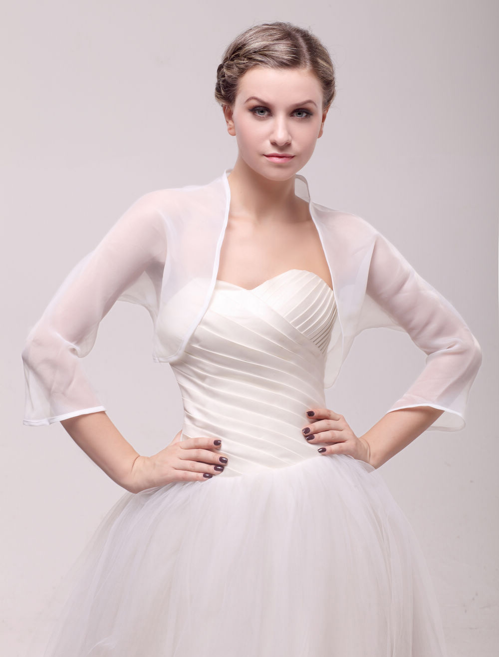 Sheer Tulle Long Sleeve Bridal Shrug - Milanoo.com