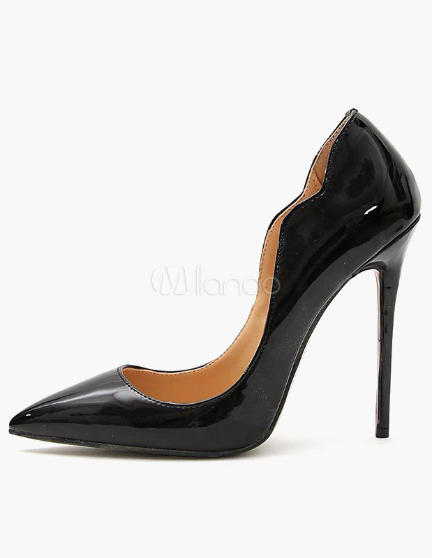 Black Patent Leather Pointed Toe Stiletto Heel High Heels 