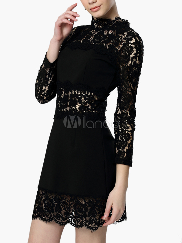 Long Sleeves Semi-Sheer Lace Midi Dress - Milanoo.com