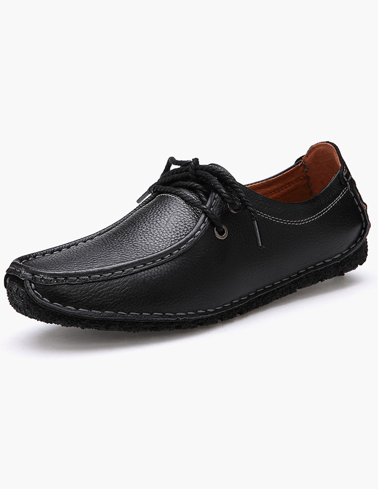 Lace Up Square Toe Cowhide Loafer Shoes - Milanoo.com