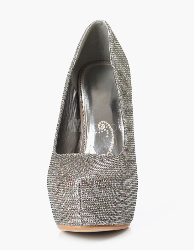 Gray Pointed Toe Glitter Sequined Cloth Platform Pumps - Milanoo.com