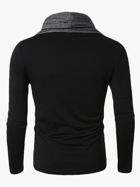 Long Sleeve T Shirt Cowl Neck Ruched Cotton Black T Shirt For Men ...