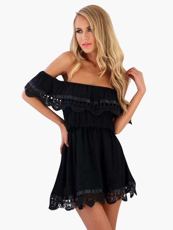 Strapless Short Sleeves Lace Petite Dress - Milanoo.com