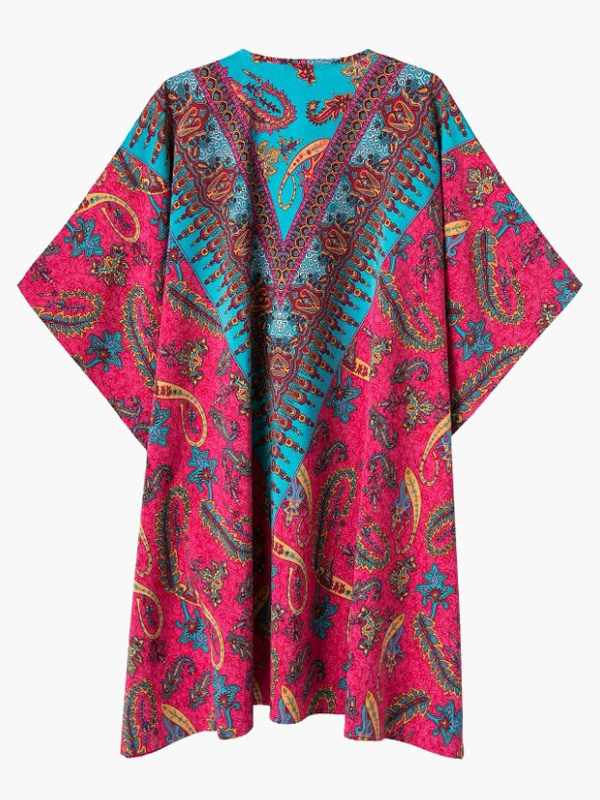 Half Sleeves Printed Chiffon Kimono Tunic - Milanoo.com