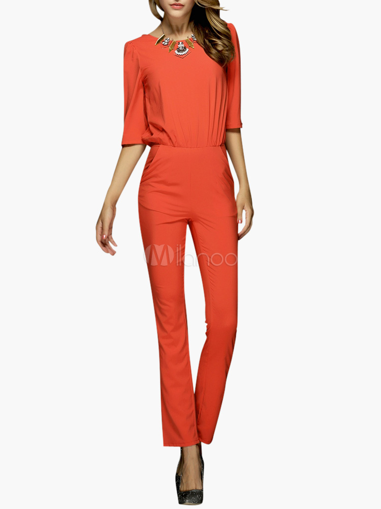 Orange Open Back Chiffon Fashion Jumpsuit - Milanoo.com