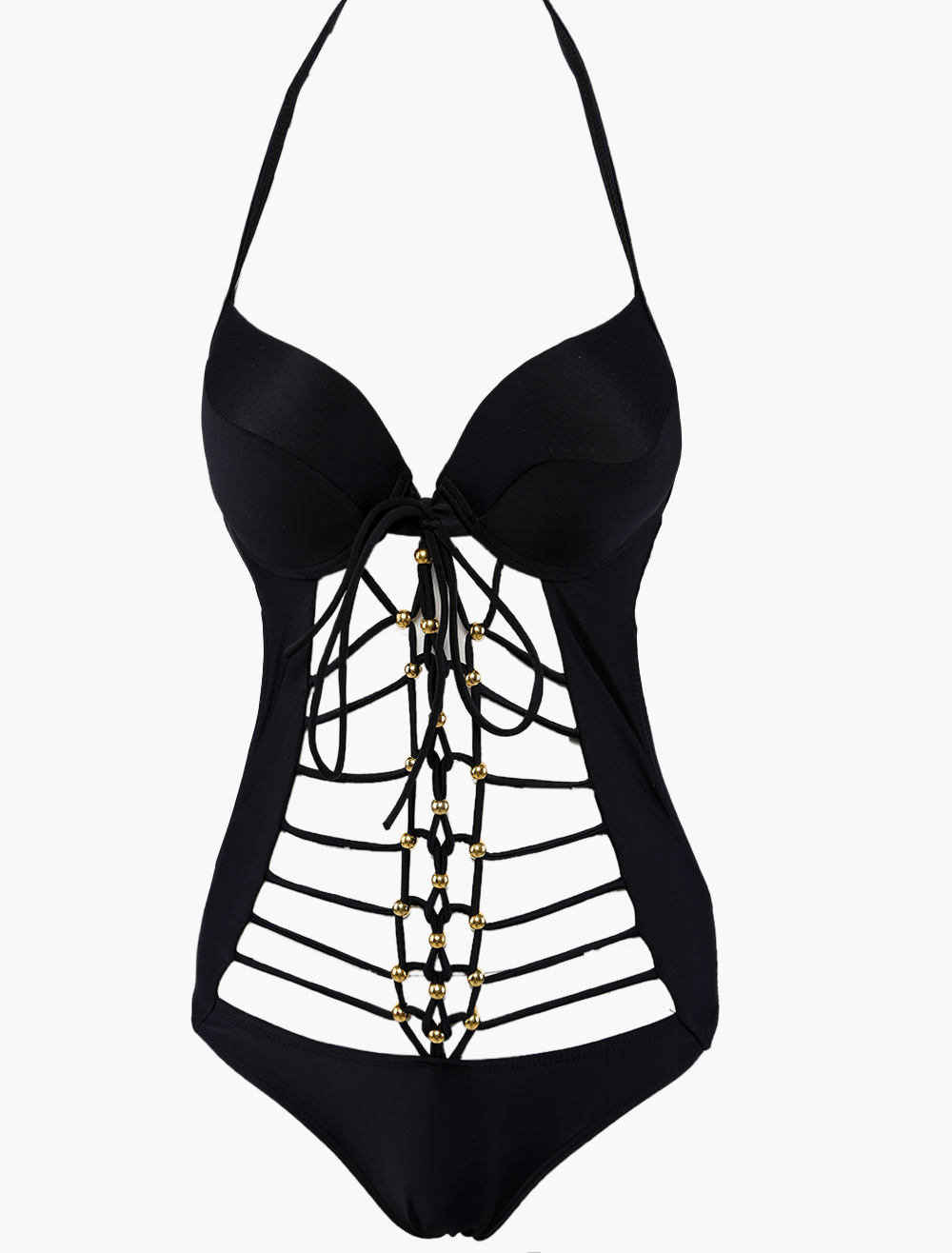 Black Beaded Underwire Monokini Swimsuits - Milanoo.com