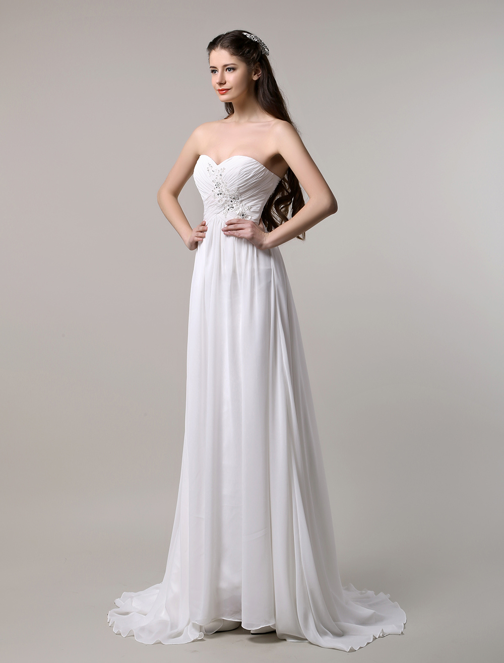 Ivory Chiffon Applique Beading Wedding Dress - Milanoo.com